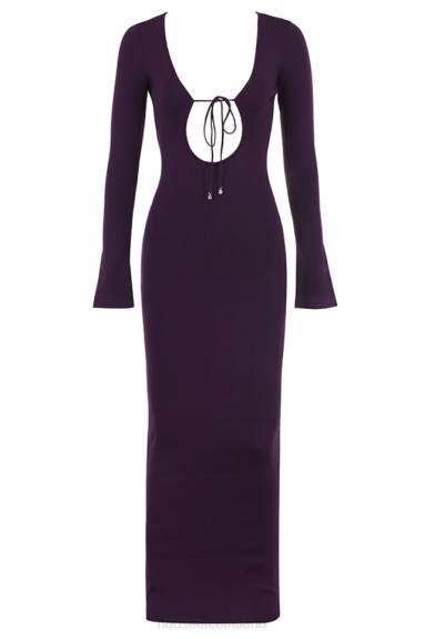 vestiario esso House of CB maxi abito keana in maglia a costine color uva X44T318