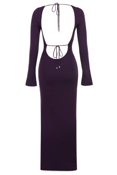 vestiario esso House of CB maxi abito keana in maglia a costine color uva X44T318