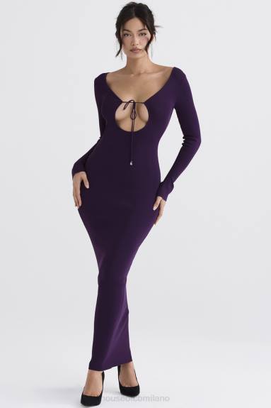vestiario esso House of CB maxi abito keana in maglia a costine color uva X44T318