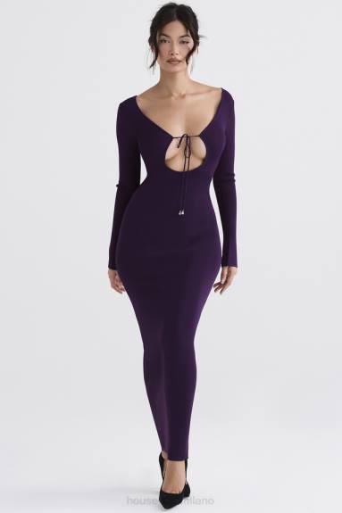 vestiario esso House of CB maxi abito keana in maglia a costine color uva X44T318