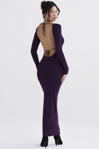 vestiario esso House of CB maxi abito keana in maglia a costine color uva X44T318