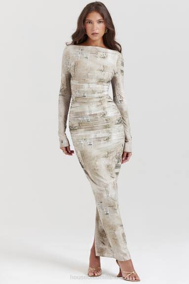 vestiario esso House of CB maxi abito lanetta con stampa salvia pallido X44T152