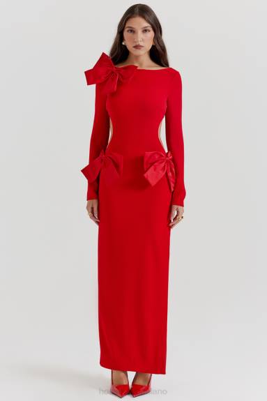vestiario esso House of CB maxi abito lavele con fiocco rosso X44T110