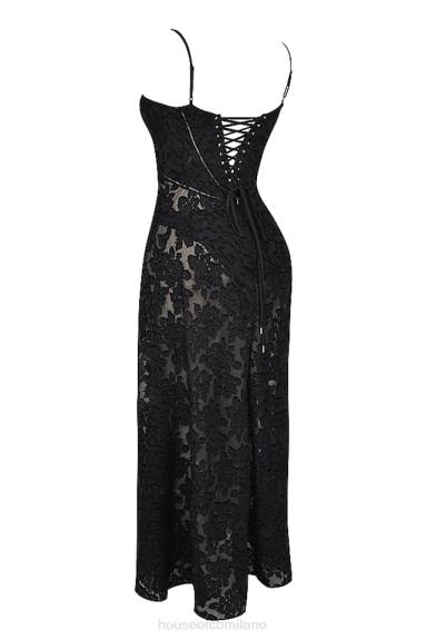 vestiario esso House of CB maxi abito lungo in pizzo floreale nero sereno X44T126