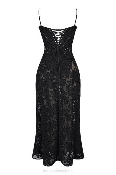 vestiario esso House of CB maxi abito lungo in pizzo floreale nero sereno X44T126