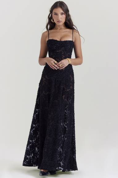 vestiario esso House of CB maxi abito lungo in pizzo floreale nero sereno X44T126
