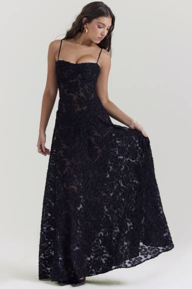 vestiario esso House of CB maxi abito lungo in pizzo floreale nero sereno X44T126