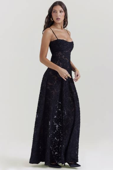 vestiario esso House of CB maxi abito lungo in pizzo floreale nero sereno X44T126
