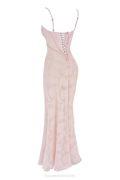 vestiario esso House of CB maxi abito lungo in pizzo floreale rosa tenue sul retro X44T366
