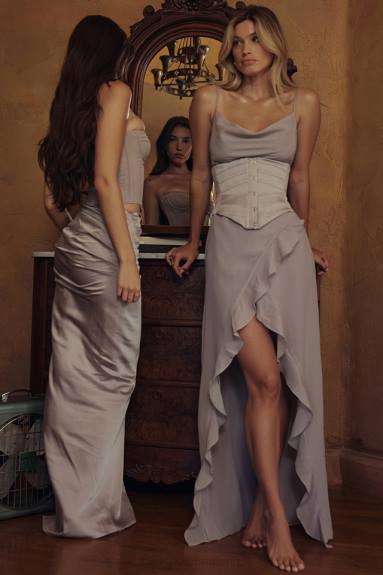 vestiario esso House of CB maxi abito morbido grigio Alexandria X44T412