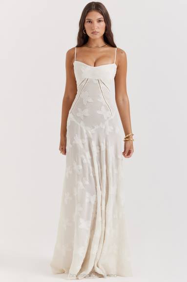 vestiario esso House of CB maxi abito vintage color crema floreale in pizzo sul retro X44T176