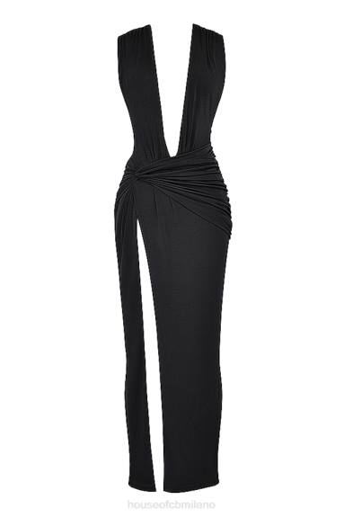 vestiario esso House of CB vestito lungo larelle nero con scollo profondo X44T194