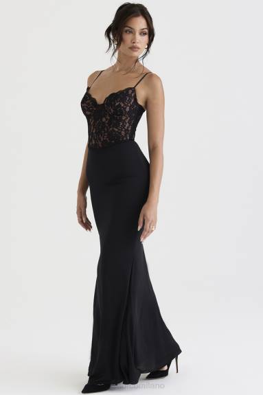 vestiario esso House of CB vestito maxi corsetto nero cara X44T382