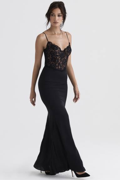 vestiario esso House of CB vestito maxi corsetto nero cara X44T382