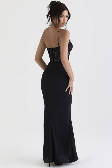 vestiario esso House of CB vestito maxi corsetto nero cara X44T382