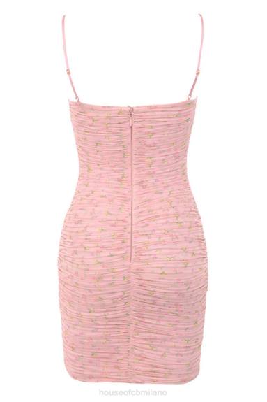 vestiario esso House of CB Mini abito in rete di organza con volant floreale rosa Ella X44T618