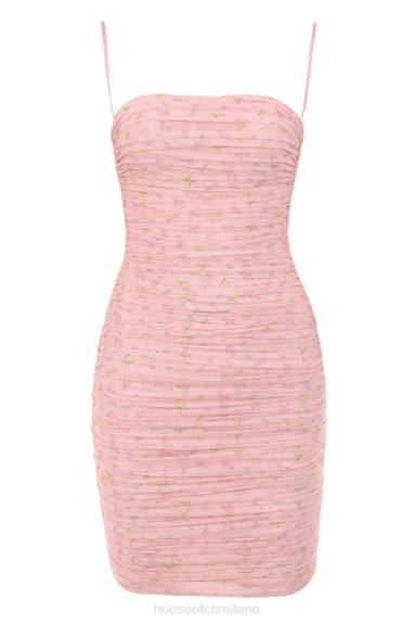 vestiario esso House of CB Mini abito in rete di organza con volant floreale rosa Ella X44T618
