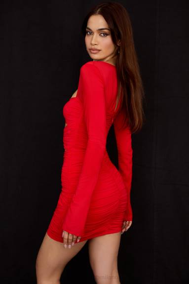 vestiario esso House of CB Miniabito Camille Scarlet con taglio in vera seta X44T499