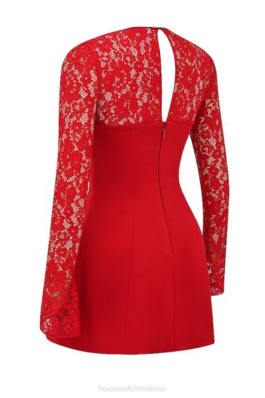 vestiario esso House of CB Miniabito Jennica con rose rosse in raso e pizzo X44T308