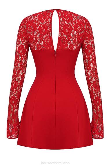 vestiario esso House of CB Miniabito Jennica con rose rosse in raso e pizzo X44T308