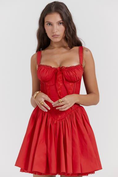 vestiario esso House of CB Miniabito con corsetto in pietra ciliegia X44T158