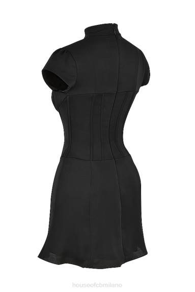 vestiario esso House of CB Miniabito con corsetto scanalato in raso nero carmina X44T493