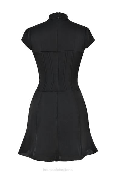 vestiario esso House of CB Miniabito con corsetto scanalato in raso nero carmina X44T493