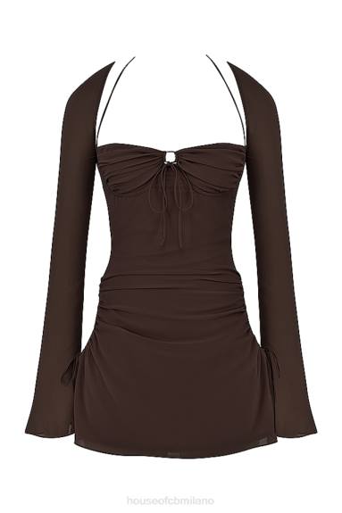 vestiario esso House of CB Miniabito con scollo all'americana in chiffon color cioccolato X44T506