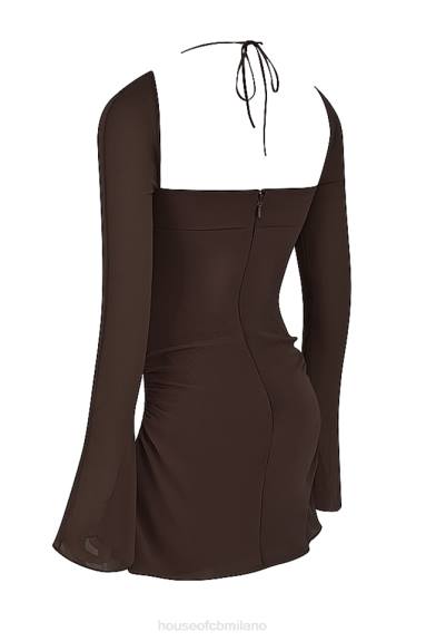vestiario esso House of CB Miniabito con scollo all'americana in chiffon color cioccolato X44T506