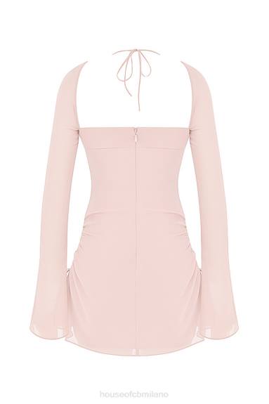 vestiario esso House of CB Miniabito con scollo all'americana in chiffon di quarzo rosa baby X44T400
