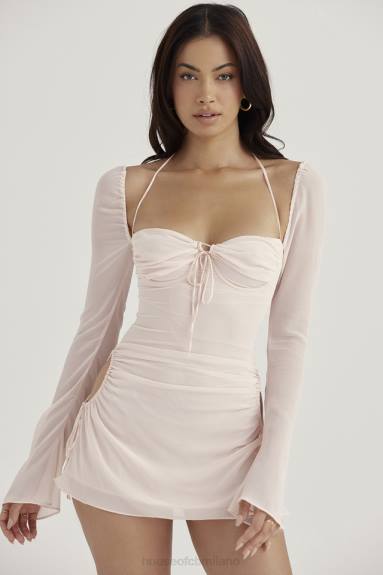 vestiario esso House of CB Miniabito con scollo all'americana in chiffon di quarzo rosa baby X44T400