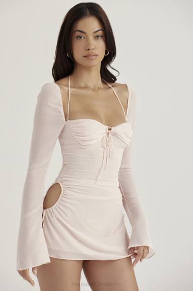 vestiario esso House of CB Miniabito con scollo all'americana in chiffon di quarzo rosa baby X44T400