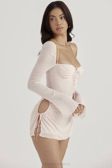 vestiario esso House of CB Miniabito con scollo all'americana in chiffon di quarzo rosa baby X44T400