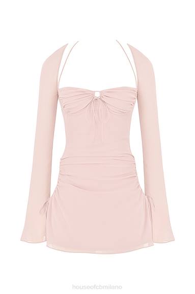 vestiario esso House of CB Miniabito con scollo all'americana in chiffon di quarzo rosa baby X44T400