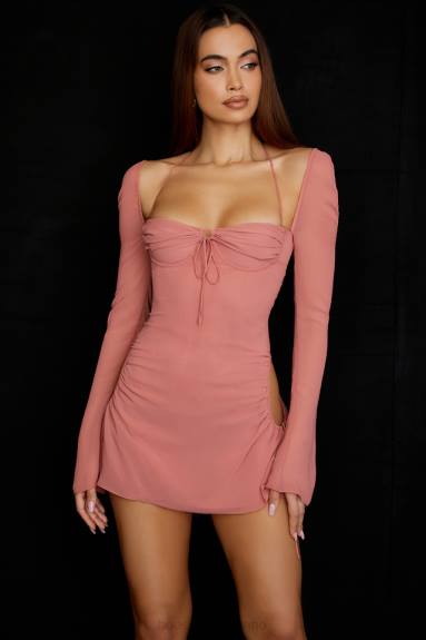 vestiario esso House of CB Miniabito con scollo all'americana in chiffon rosa baby X44T524