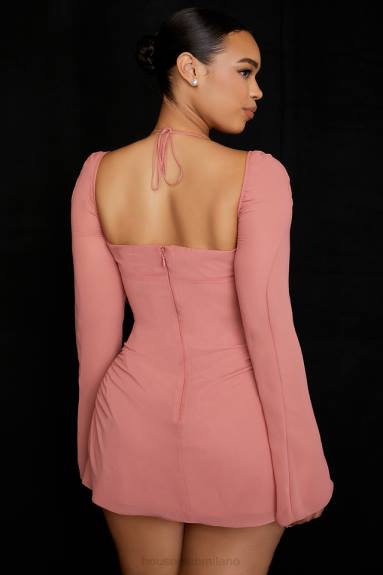 vestiario esso House of CB Miniabito con scollo all'americana in chiffon rosa baby X44T524