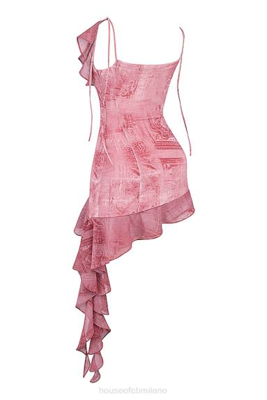 vestiario esso House of CB Miniabito con volant con stampa rosa Lyrah X44T140