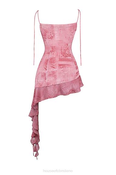 vestiario esso House of CB Miniabito con volant con stampa rosa Lyrah X44T140