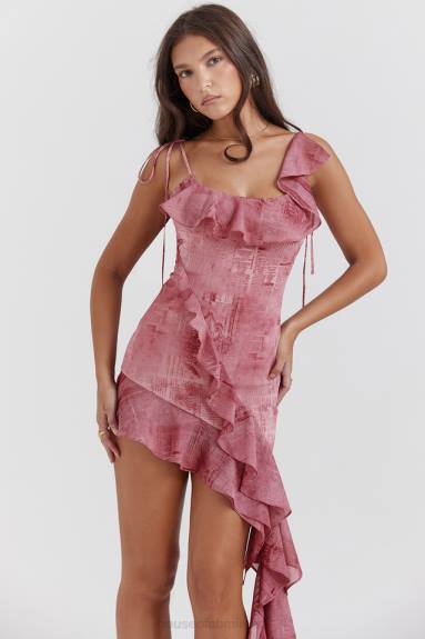vestiario esso House of CB Miniabito con volant con stampa rosa Lyrah X44T140