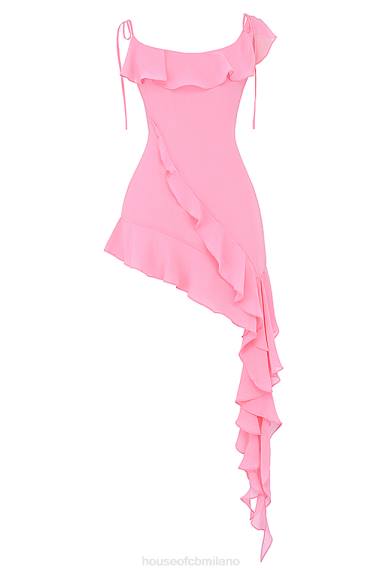 vestiario esso House of CB Miniabito marcia francese con volant rosa X44T195