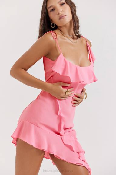 vestiario esso House of CB Miniabito marcia francese con volant rosa X44T195