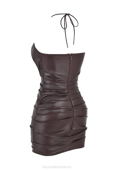 vestiario esso House of CB Miniabito olivia in pelle vegana al cioccolato amaro X44T377