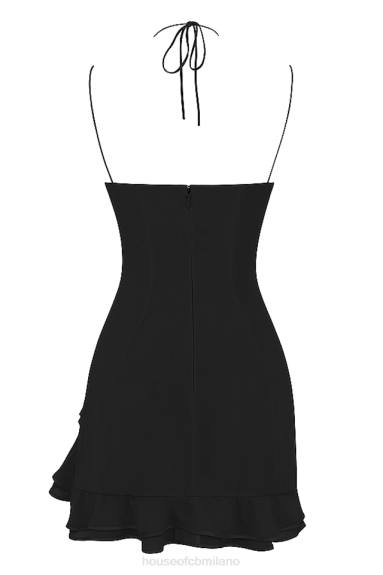 vestiario esso House of CB Miniabito rossella nero con volant X44T419