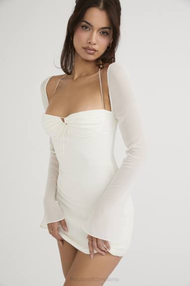 vestiario esso House of CB miniabito babydoll in chiffon avorio con scollo all'americana X44T482