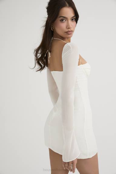 vestiario esso House of CB miniabito babydoll in chiffon avorio con scollo all'americana X44T482