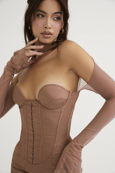vestiario esso House of CB miniabito con corsetto strutturato mayara color moka X44T480