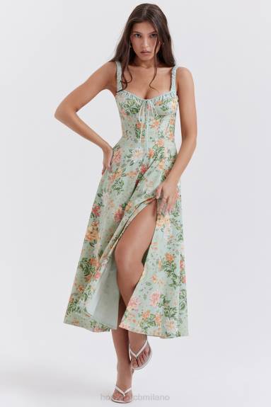 vestiario esso House of CB sabrina prendisole bustier con stampa giada chiara X44T249