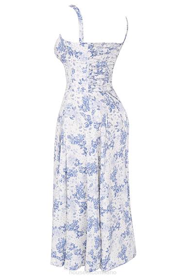 vestiario esso House of CB vestito prendisole bustier con stampa blu carmen X44T260