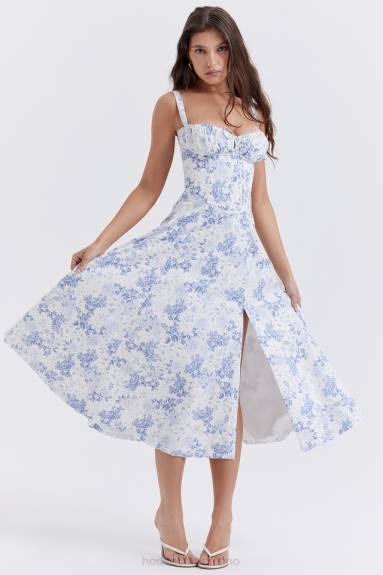 vestiario esso House of CB vestito prendisole bustier con stampa blu carmen X44T260