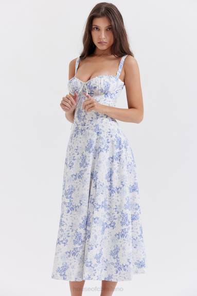 vestiario esso House of CB vestito prendisole bustier con stampa blu carmen X44T260